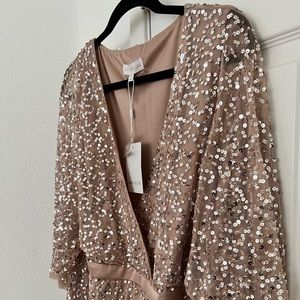 Maya Plus Bridesmaid delicate sequin wrap maxi dress in taupe blush